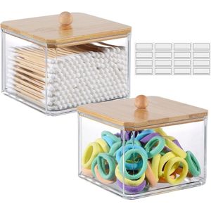 Wattenschijfjes houder 2 stuks - Katoenen knop houder - Acryl wattenschijfjes dispenser - Wattenstaafjes houder - Apotheker potten - Doorzichtige make-up organizer - Badkamer containers