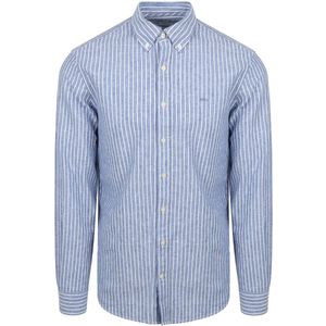 McGregor Overhemd Linnen Blend Streep Blauw - Maat S - Heren