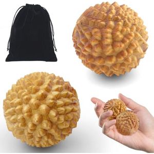 2 Stuks Durian-vormige Handmassageballen voor Stressverlichting - Houten Massageballen met Fluwelen Zakje