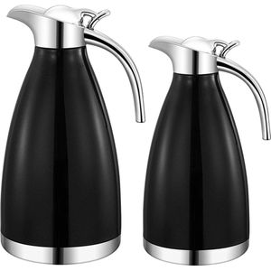 Cheffinger Thermoskan Set van 2 - 1 L + 1.5L - Zwart - RVS Inox - Themosfles