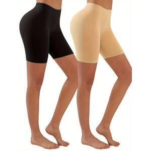 Nivard Biker Short Dames - Korte Legging - Lange Onderbroek - Bikershort - Met Pijpjes - 2 Pcs - Zwart/Beige - Maat XL