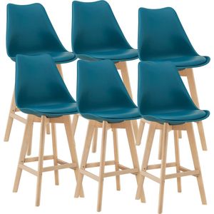 Barkruk set van 6 kunstleer en beuken 105x48x58 cm turquoise