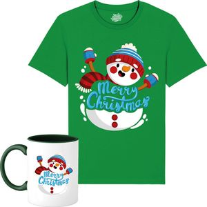 Sneeuwman - Foute kersttrui kerstcadeau - Dames / Heren / Unisex Kleding - Grappige Kerst, Oud en Nieuw en winter Outfit - T-Shirt met mok - Unisex - Kelly Groen - Maat XXL