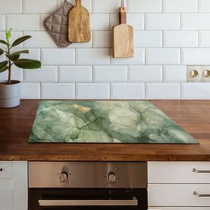 Inductiebeschermer green with light green marble | 89.6 x 51.6 cm | Keukendecoratie | Bescherm mat | Inductie afdekplaat