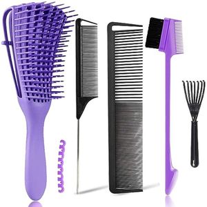 Ontwarrende Borstel Set van 5 - Paars en Zwart