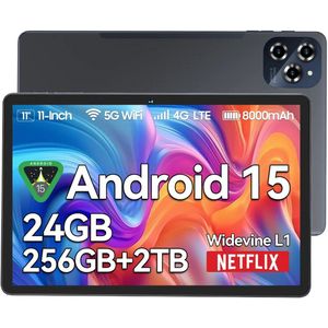 KINGRID - W90 - Tablet - Grijs - 24GB RAM - 256GB - 11 inch - Android 15 - 4G Dubbele Simkaart - WiFi 6