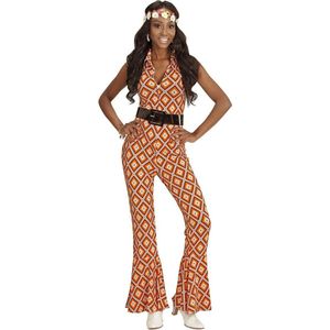 Widmann - Hippie Kostuum - Oranje Hippie Groovy Geralda 70s Dames Jumpsuit, Ruit - Vrouw - Oranje - Small - Carnavalskleding - Verkleedkleding