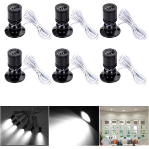 Kleine led-schijnwerper kastverlichting - 6 stuks 2W 360° draaibaar - aluminium mini-led-spot voor kast, vloer, galerijen, winkels, sieradenkast