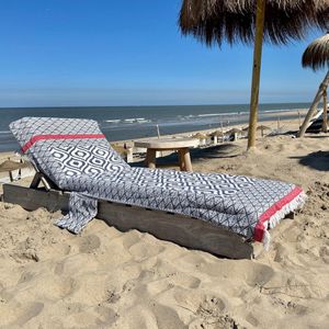 hiPPs 'Loungie Blue Eye'. Luxe dikkere Hamamdoek voor ligbed | met OMSLAG en 2 SIDE-POCKETS | Ligbedhoes | Zijvakjes | Strandbed handdoek | Strandlaken | Cover | Beachbed | Sunbed | Ligstoel | Uniek formaat en functioneel | One size fits all