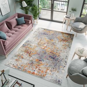 Tapiso Denver Vloerkleed Grijs Oranje Woonkamer Tapijt Maat- 200x300