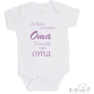 100% katoenen Romper ""De liefste en leukste Oma is toevallig mijn oma"" Meisjes Katoen Wit/lila Maat 56/62