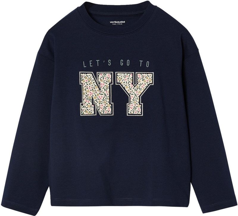 Vertbaudet - T-shirt - Meisjes - Lange Mouwen - Ronde Halslijn - Letters Geplaatste Applicatie