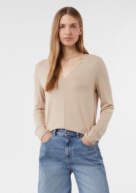 comma - T-Shirt - Lange Mouwen - V-hals