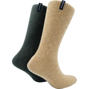 The Sockmaker sokken heren 41-46 - 2-pack Wool Boot - duurzaam - Argyle - Amber and Seaweed