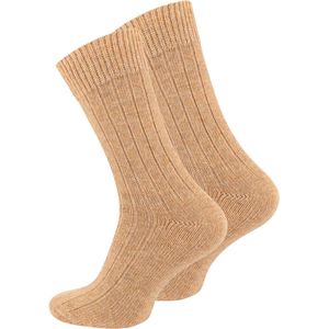 Lavendel 2 Paar Fijngebreide Sokken met ALPACA Wol / Beige / 43-46