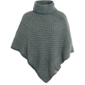 Knit Factory Amber Gebreid Omslagvest - Dames Poncho met kraag - Wikkelvest - Gebreide groene poncho - Mantel met visgraatpatroon - Winter poncho - Dames cape - One Size - Laurel/Urban Green