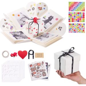 int!rend Geschenkdoos Explosion Box - Cadeadoos om zelf te versieren - Met stickers, sjablonen, hartjes, lint, goudkleurige marker - Fotobox voor uniek cadeau - Crème