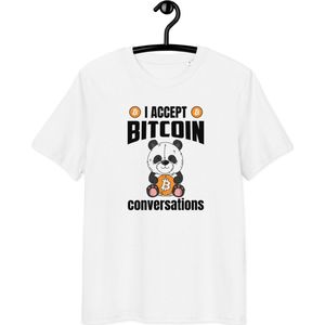 Bitcoin T-shirt - I Accept Bitcoin Conversations - Unisex - 100% Biologisch Katoen - Wit - Maat S | Bitcoin cadeau| Bitcoin T-shirt| Bitcoin Shirt| Bitcoin Merch| Bitcoin Merchandise| Bitcoin Kleding