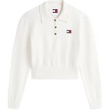 Kort gebreid poloshirt met alpacawol, model 'TJW FLUFFY POLO SWEATER'