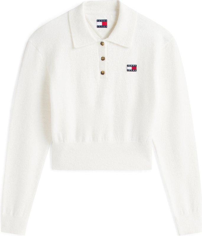 Kort gebreid poloshirt met alpacawol, model 'TJW FLUFFY POLO SWEATER'