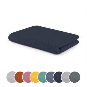 sleepling 150 x 200 cm plaid met wafelstructuur | sofa- of woondeken | huidvriendelijke knuffel deken | temperatuurregulerend | van 100% katoen | wasbaar op 30 graden | navy-blauw
