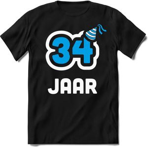 34 Jaar Feest kado T-Shirt Heren / Dames - Perfect Verjaardag Cadeau Shirt - Wit / Blauw - Maat M