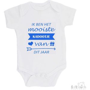 100% katoenen Romper ""Ik ben het mooiste kadootje van dit jaar"" Jongens Katoen Wit/blauw Maat 62/68