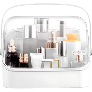 Opbergladen voor cosmetica-organisatoren van acryl met doorzichtig klapdeksel - stofdichte en waterdichte make-up-organizer voor dressoir en badkamer .
