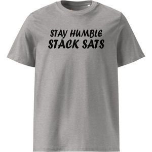 Stay Humble - Bitcoin T-shirt - Unisex - 100% Biologisch Katoen - Kleur Grijs - Maat M | Bitcoin cadeau| Crypto cadeau| Bitcoin T-shirt| Crypto T-shirt| Bitcoin Shirt| Bitcoin Merchandise| Crypto Merchandise| Bitcoin Kleding