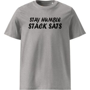 Stay Humble - Bitcoin T-shirt - Unisex - 100% Biologisch Katoen - Kleur Grijs - Maat S | Bitcoin cadeau| Crypto cadeau| Bitcoin T-shirt| Crypto T-shirt| Bitcoin Shirt| Bitcoin Merchandise| Crypto Merchandise| Bitcoin Kleding