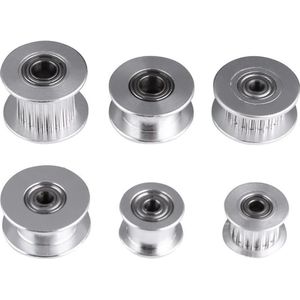2GT riemschijven voor synchronisatieriem - set van 5 - 16/20 tanden - dikte 6 mm/10 mm - aluminium - 3 mm/5 mm binnengat - 3D-printer - W6 mm 20T boor 3 tandless .