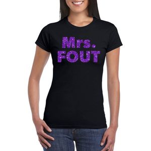 Zwart Mrs Fout t-shirt met paarse glitters dames - Fout/themafeest/feest kleding XL