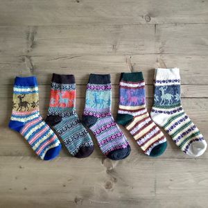 Warme winter noorse sokken hertjes | set 5 paar | Vintage stijl | maat 36 t/m 40