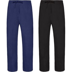 Set van 2 comfortabele heren pyjamabroeken met verstelbare taille, dubbele zakken - Heren pyjamabroeken voor Vaderdag - Kort en zacht - Marine en Zwart - Maat XL
