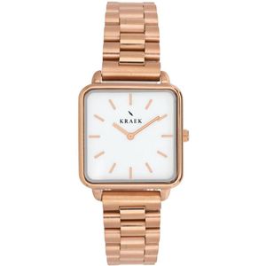 KRAEK Viënne Rosé Goud Met Witte Wijzerplaat 28 mm | Dames Horloge | Rosé gouden stalen horlogebandje | Vierkant | Minimaal Design | Schakelband