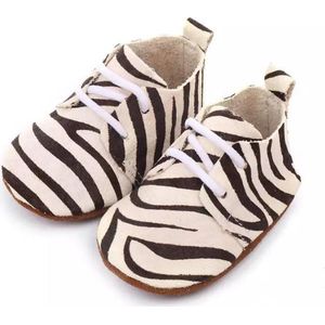 Leren Babyschoenen met Veters en leuke Zebraprint 0-6 maanden