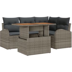 vidaXL - Tuin - Sofa - Set - 5-delig - Grijs - Poly - Rattan, - Staal, - Stof - Hoekbank