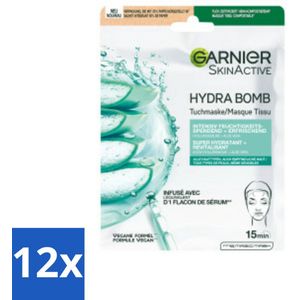 Garnier - SkinActive - Hydrabomb Tissue Masker - Hyaluronzuur & Aloe Vera - Super Hydraterend - 1 Gezichtsmasker - Voordeelverpakking - 12 stuks