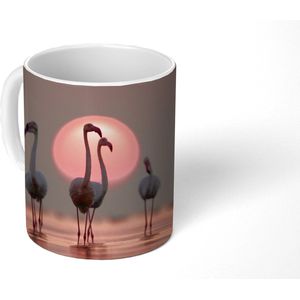 Mok - Koffiemok - Vogel - Flamingo - Zonsondergang - Roze - Mokken - 350 ML - Beker - Koffiemokken - Theemok