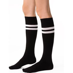 2 paar dameskniekousen donkerblauw met witte strepen-maat 38-40