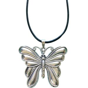 Vlinder ketting-zwart-koord-metaal-zilverkleur-Charme Bijoux