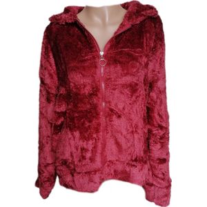 Vest - Dames - Fluffy - Kleur Wijnrood - Maat 44-46 - Cadeau - Kerst - Moederdag