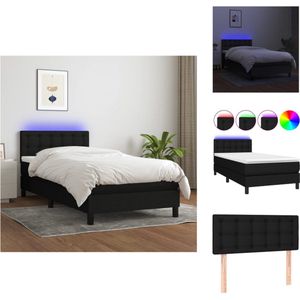 vidaXL Boxspring Bed - LED - 203x80x78/88 cm - Zwart - Stof (100% polyester) - Pocketvering matras - Wit/Zwart - 80x200x20 cm - Schuimvulling - Wit - 80x200x5 cm - Met LED-strip - Bed