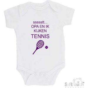 100% katoenen Romper ""ssssstt... Opa en ik kijken tennis"" Meisjes Katoen Wit/paars Maat 62/68