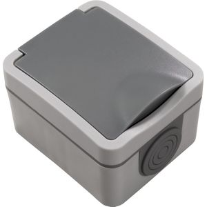 McPower Fix Enkele Stopcontact - Wandcontactdoos opbouw 250~/10A - Buitenstopcontact IP54 - Randaarde - Grijs