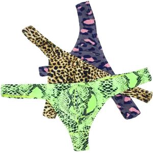 LekkerStout Heren Strings 3-Pack - Luipaard, Camouflage & Neon Snake Print - Sexy Herenondergoed | L | ( LS103 )
