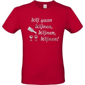 T-shirt met opdruk “Wij gaan Wijnen, wijnen, wijnen!” | Meiland collectie | Rood T-shirt met zilverkleurige opdruk. | Herojodeals