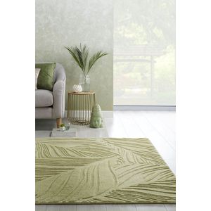 Flycarpets Lino Leaf Modern Laagpolig - 100% Wol Vloerkleed - Salie Groen - 120x170 cm