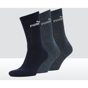 PUMA - Unisex - Maat 43 - 46 cm - ( 3 - pack ) Lange Sokken voor Heren /Mannen - Sport - Regular Crew - Heren sokken - Drie verschillende tinten blauw