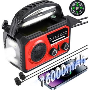 zonne-energie radio 16000 mAh met handslinger - draagbare noodradio met Bluetooth, zaklamp en SOS alarm voor kamperen en outdoor